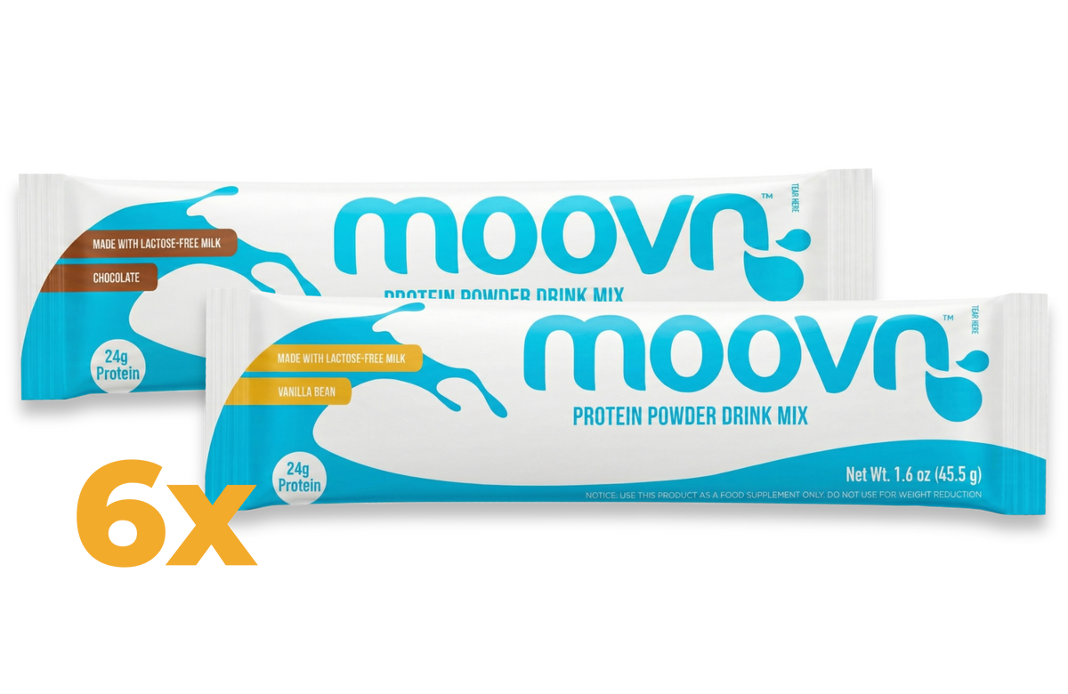 Moovn protein powder with electrolytes, chocolate and vanilla 6-pack