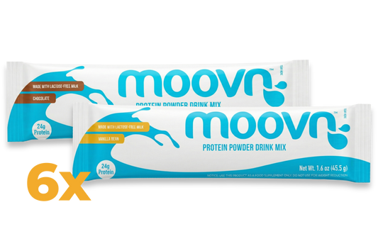 Moovn protein powder with electrolytes, chocolate and vanilla 6-pack